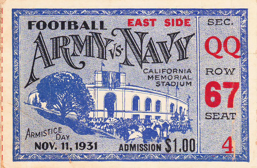 Army Navy Game Ticket Art 1931 Mixed Media by Row One Brand