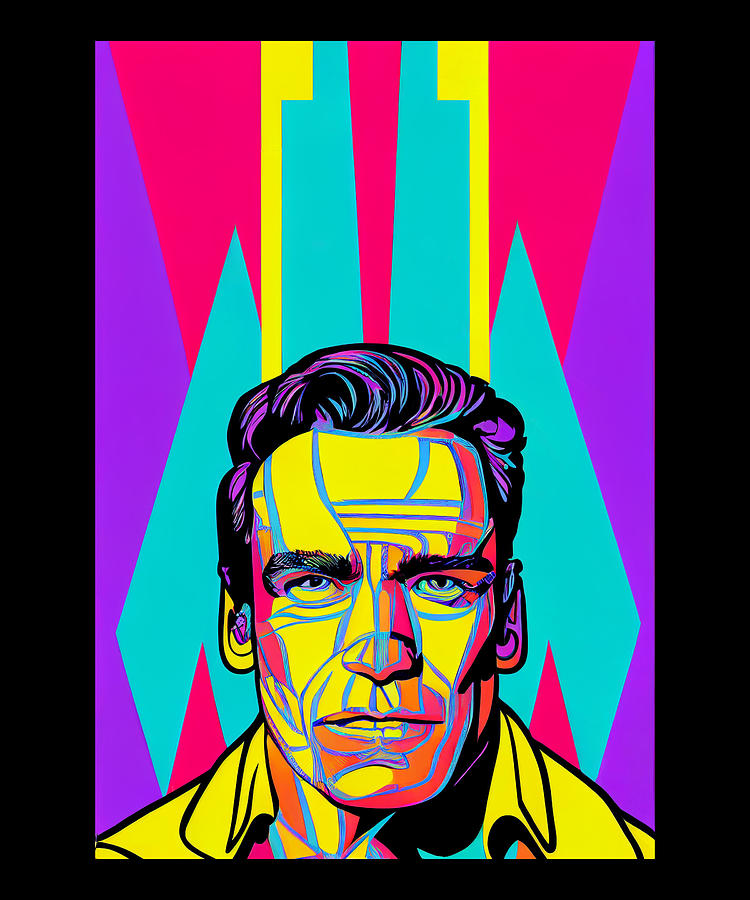 Arnold Schwarzenegger Psychedelic Neon Portrait Digital Art by Cosmic ...