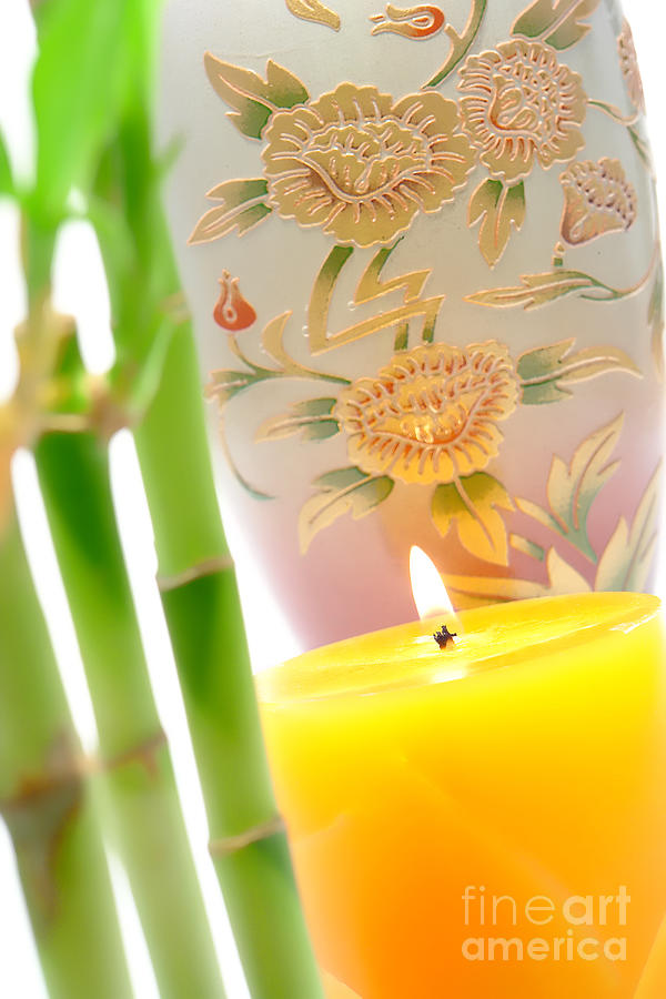 Aromatherayp Candle Burning in Asian Decor Photograph by Olivier Le Queinec