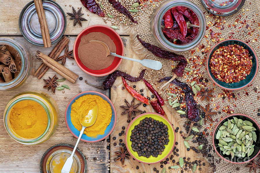  Aromatic Spices in Jars and Bowls Photograph by Tim Gainey