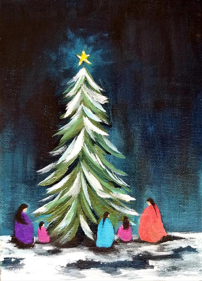 Around the Christmas Tree Painting by Roseanne Schellenberger