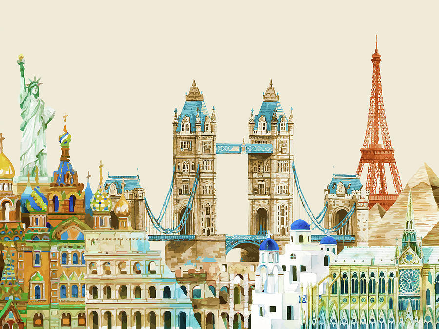 Around The World Cities Painting by Tony Rubino