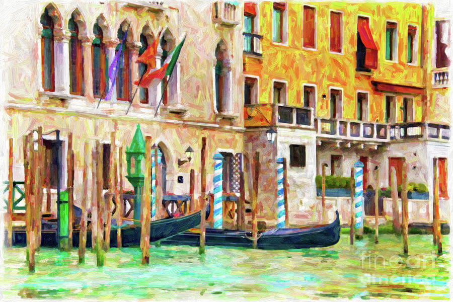 Architecture Painting - Arrival in Venice, colorful palaces by Delphimages Photo Creations