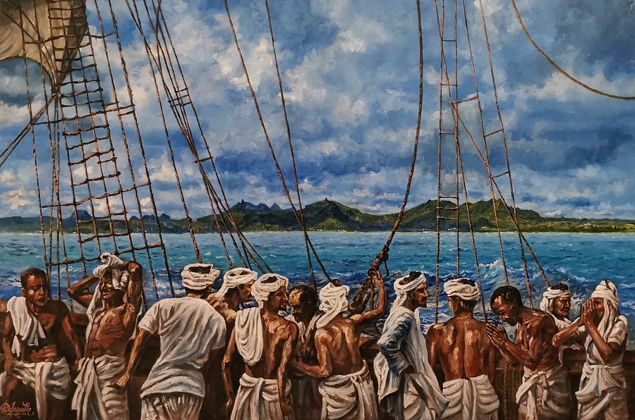 Arrival of Indentured Indian workers  Painting by Raouf Oderuth