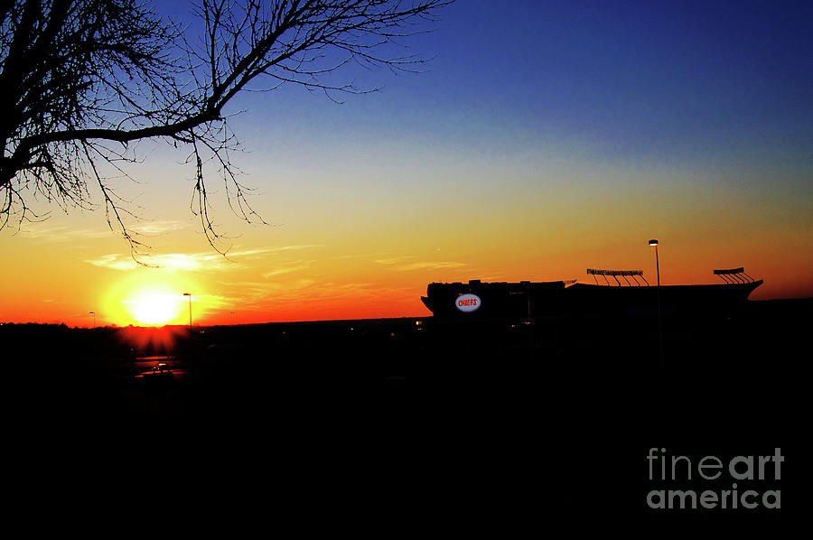 Arrowhead Stadium Home Of The Chiefs Sunset Silhouette Photograph by Andee Design