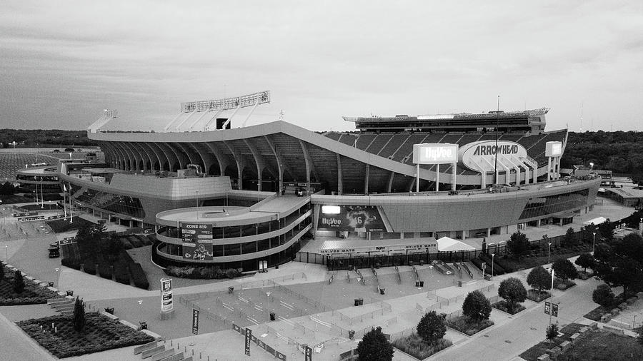 Arrowhead Stadium in black and white Photograph by Eldon McGraw