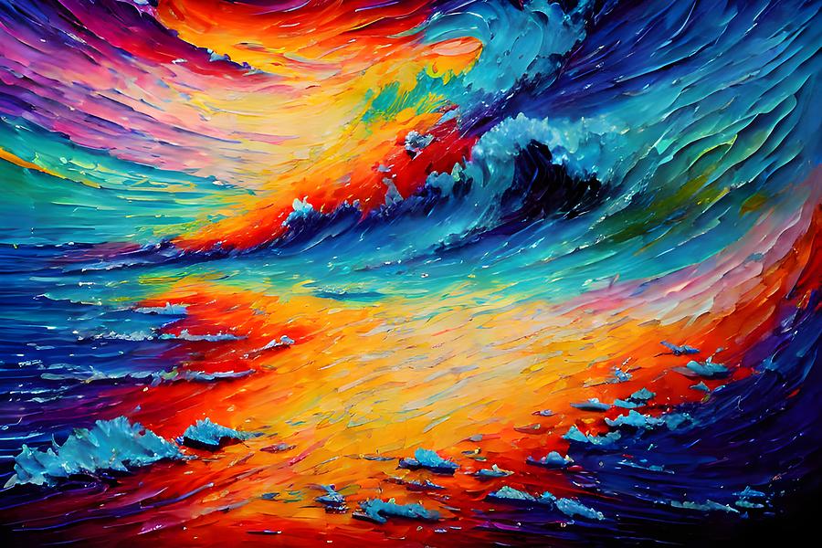 Art Abstract Sea Waves Oil Paint Digital Art by Fernando Santos - Fine ...