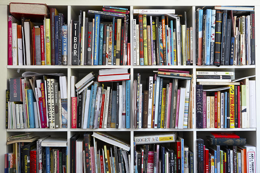 Art books on shelves. Photograph by Jason Todd