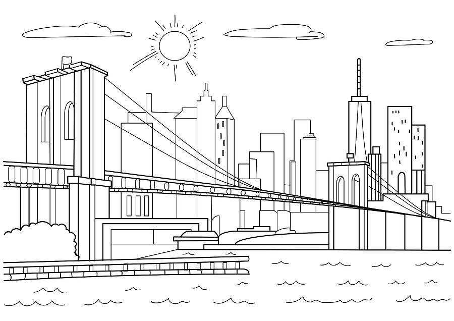 Art. Coloring page - huge poster. The Brooklyn Bridge. Digital Art by ...