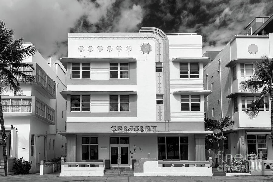 Art Deco architecture, Miami Beach, Florida - Black and white Photograph by Delphimages Photo Creations