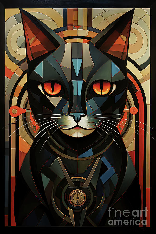Art Deco  Cat  3 Digital Art by Elaine Manley