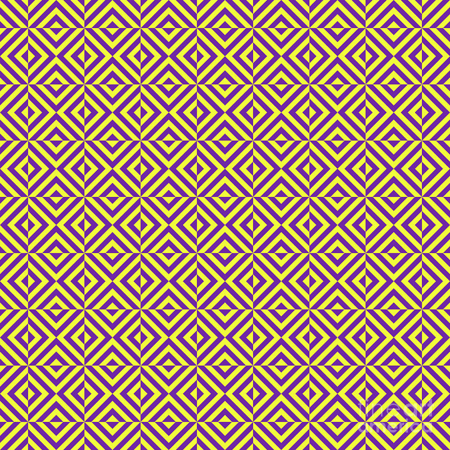 Art Deco Chevron Square Tile Pattern In Sunny Yellow And Iris Purple N.0880 Painting