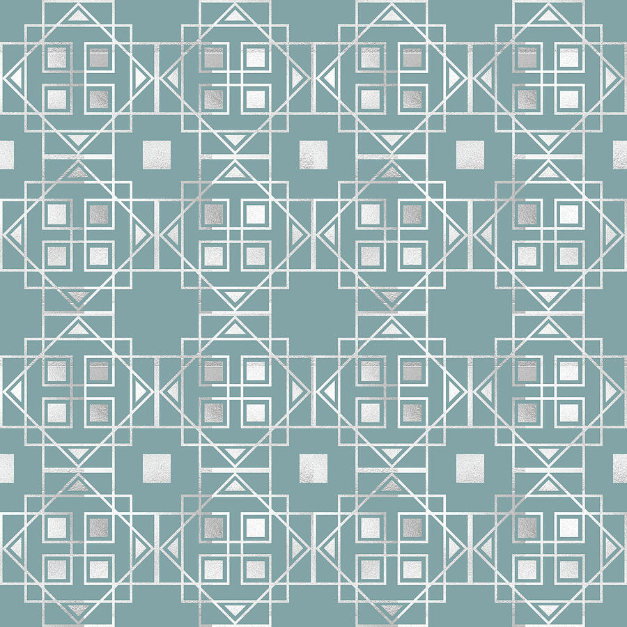 Art Deco Geometrical Pattern -  Blue Digital Art by Studio Grafiikka