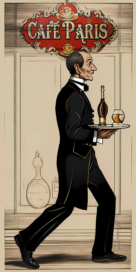 Art Deco Illustration Of A Waiter With Cognac At The Cafe De Paris Digital Art