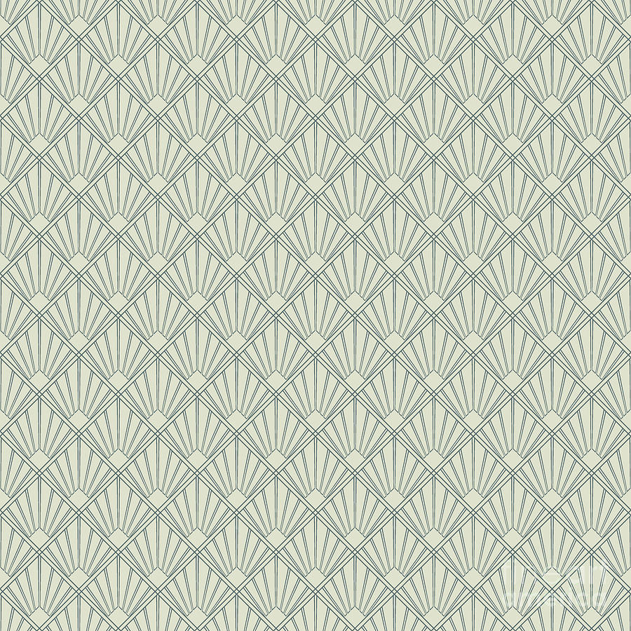 Abstract Painting - Art Deco Inverse Sunray Tile Pattern In Bone White And Slate Gray n.1082 by Holy Rock Design