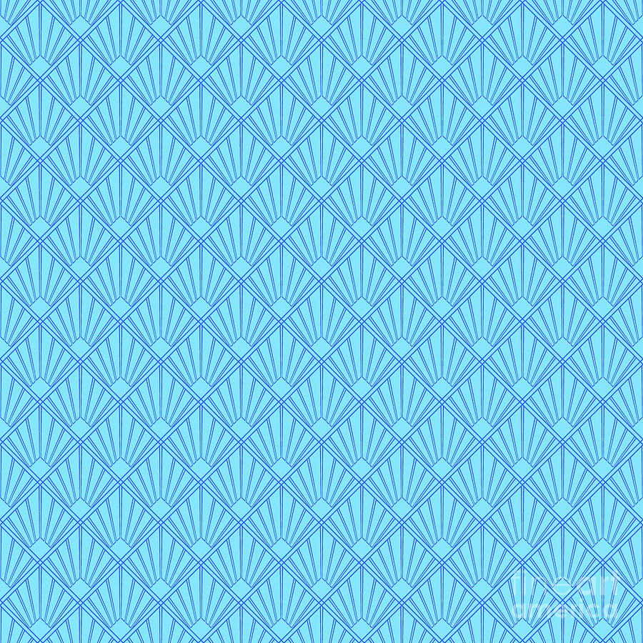 Abstract Painting - Art Deco Inverse Sunray Tile Pattern In Day Sky And Azul Blue n.1117 by Holy Rock Design