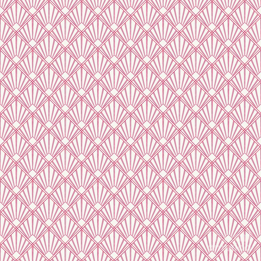 Abstract Painting - Art Deco Inverse Sunray Tile Pattern In Eggshell White And Ruby Pink n.1347 by Holy Rock Design