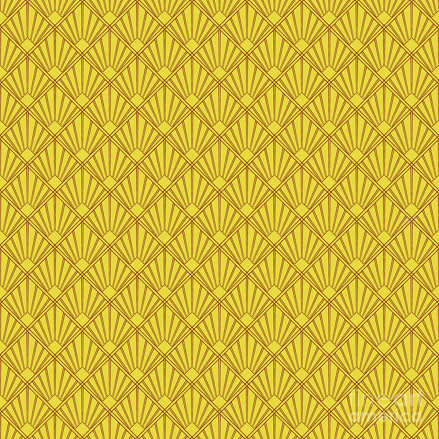 Abstract Painting - Art Deco Inverse Sunray Tile Pattern In Golden Yellow And Chestnut Brown n.1471 by Holy Rock Design