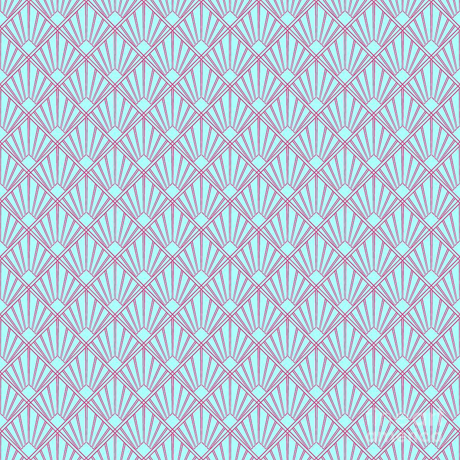 Abstract Painting - Art Deco Inverse Sunray Tile Pattern In Light Aqua And Raspberry Pink n.0594 by Holy Rock Design