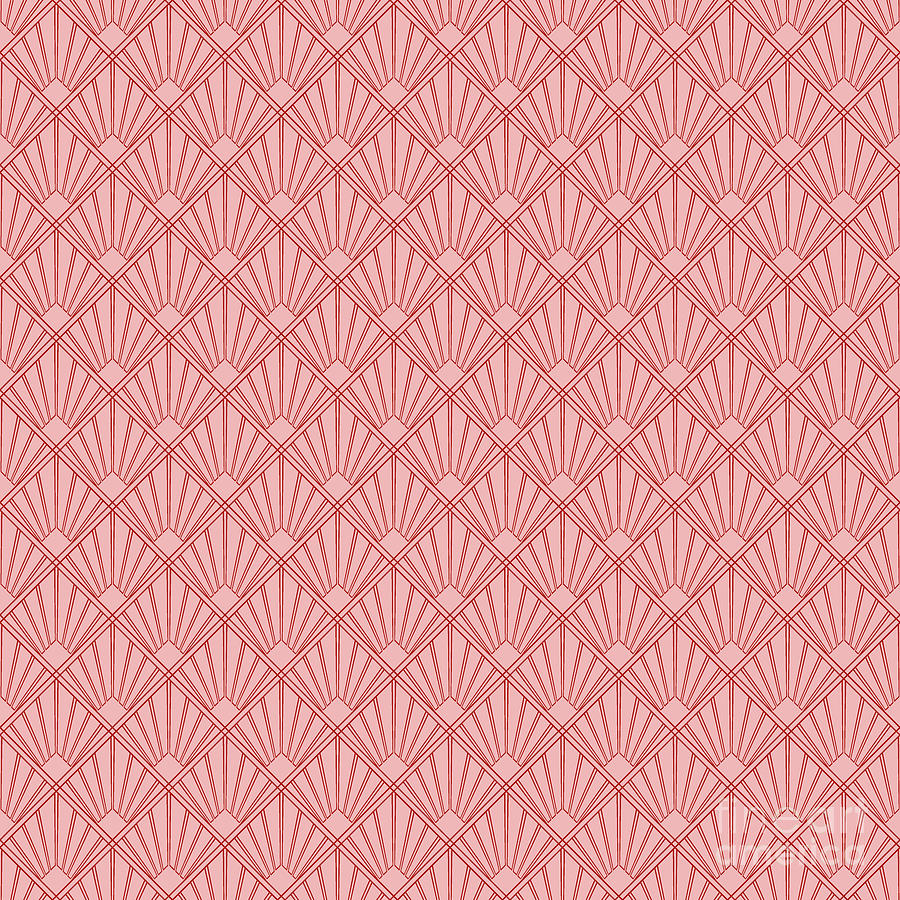 Abstract Painting - Art Deco Inverse Sunray Tile Pattern In Light Coral And Venetian Red n.0804 by Holy Rock Design