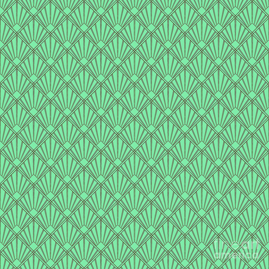 Abstract Painting - Art Deco Inverse Sunray Tile Pattern In Mint Green And Chocolate Brown n.0895 by Holy Rock Design
