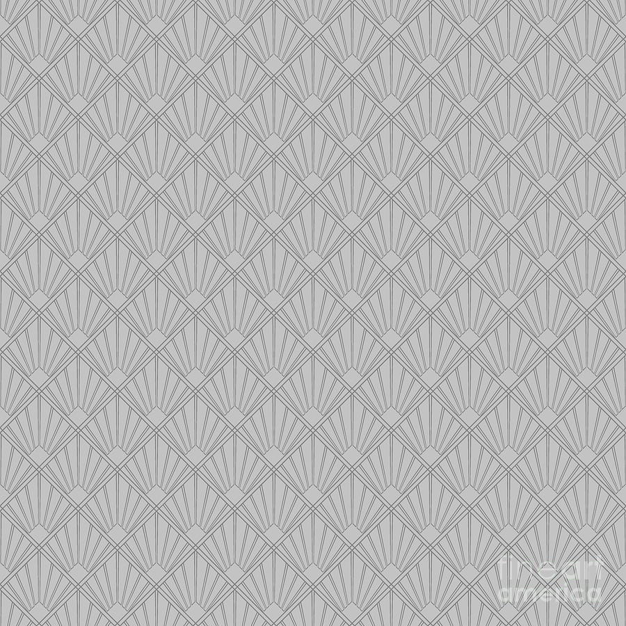 Abstract Painting - Art Deco Inverse Sunray Tile Pattern In Silver Sand And Granite Gray n.1052 by Holy Rock Design