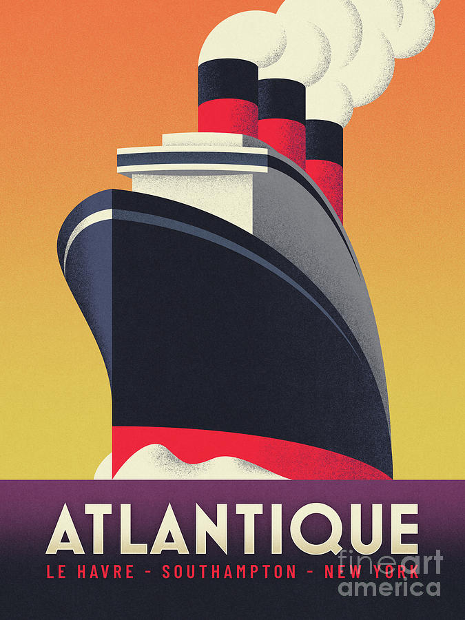 Vintage Digital Art - Art Deco Ocean Liner Ship - Orange by Organic Synthesis