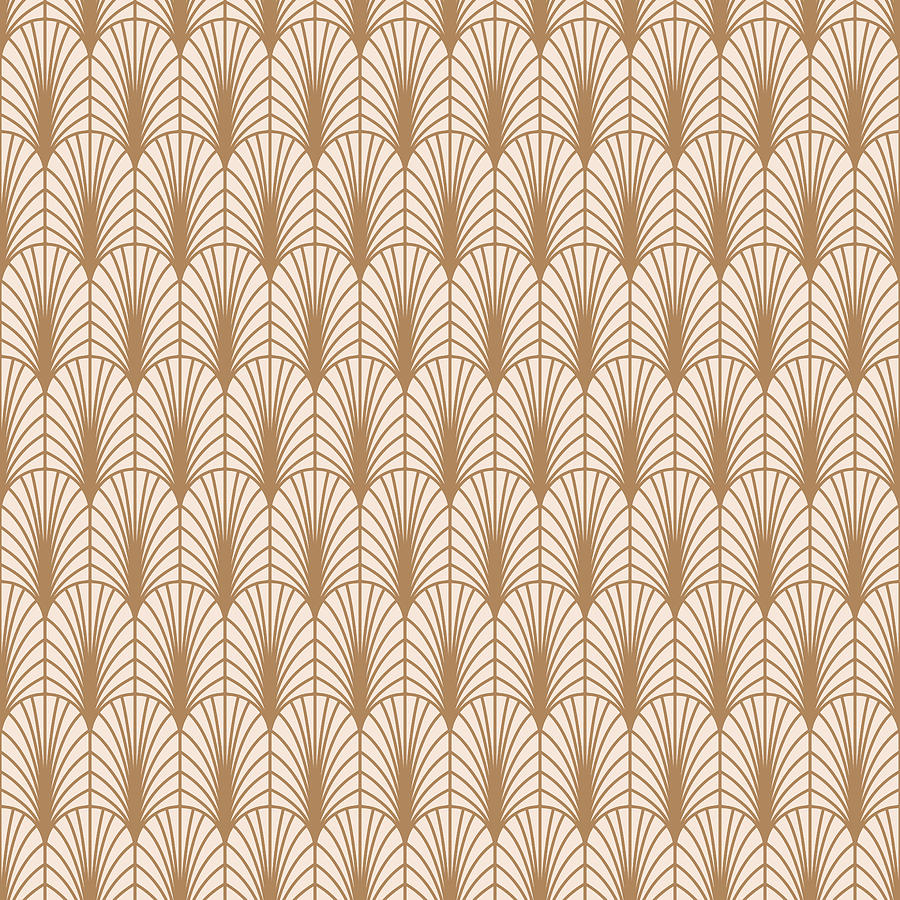 Art Deco Rose Gold Line Geometric Style Seamless Pattern. Abstract Peacock Feather Elegant Background. Drawing