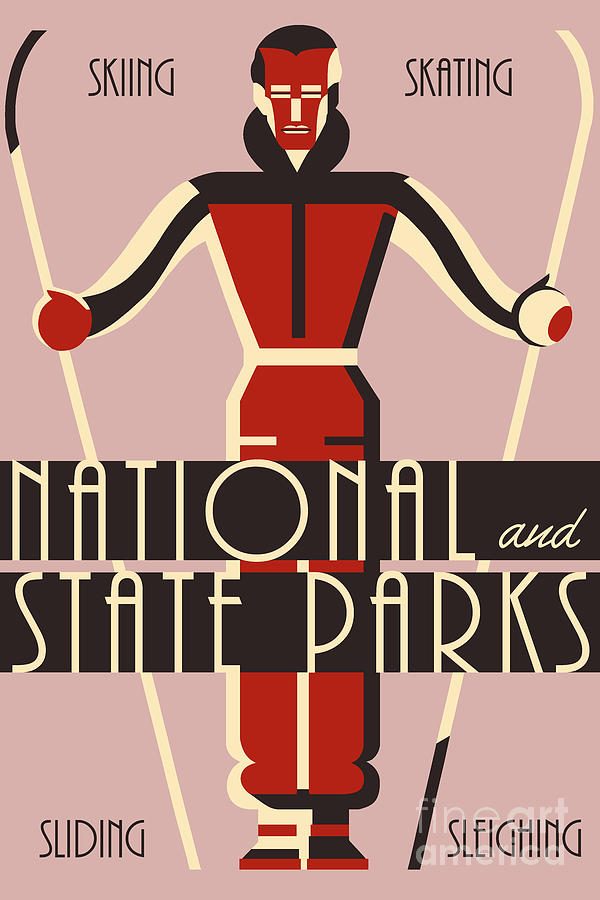 Art deco skiing National State Parks Drawing by Heidi De Leeuw