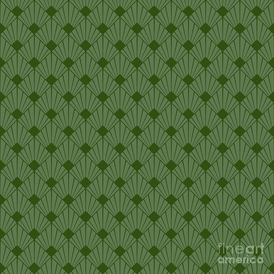 Abstract Painting - Art Deco Sunray Tile Pattern In Cactus And Dark Olive Green n.1214 by Holy Rock Design