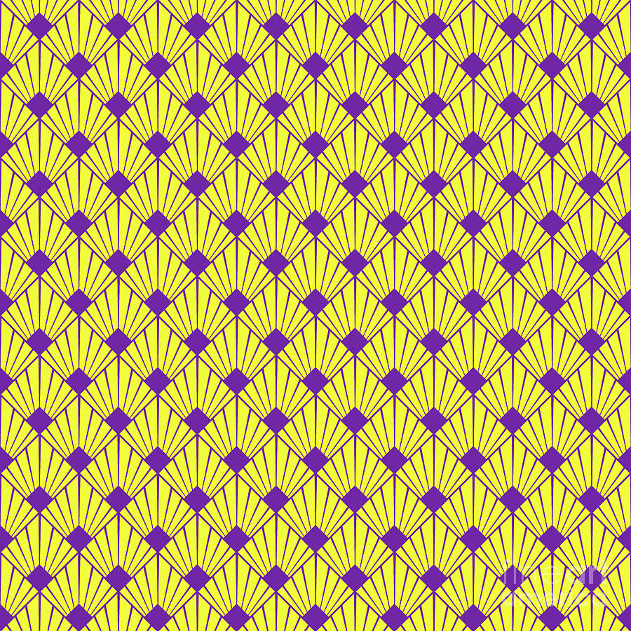 Iris Painting - Art Deco Sunray Tile Pattern In Sunny Yellow And Iris Purple n.1820 by Holy Rock Design