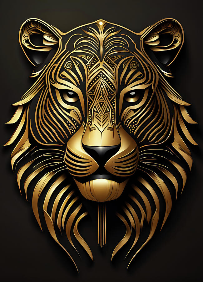 Art Deco Themed Gold Tribal Tiger Head on Ebony Background Digital Art by Freddy B Art Deco Themed Gold Tribal Tiger Head on Ebony Background Digital Art by Freddy B