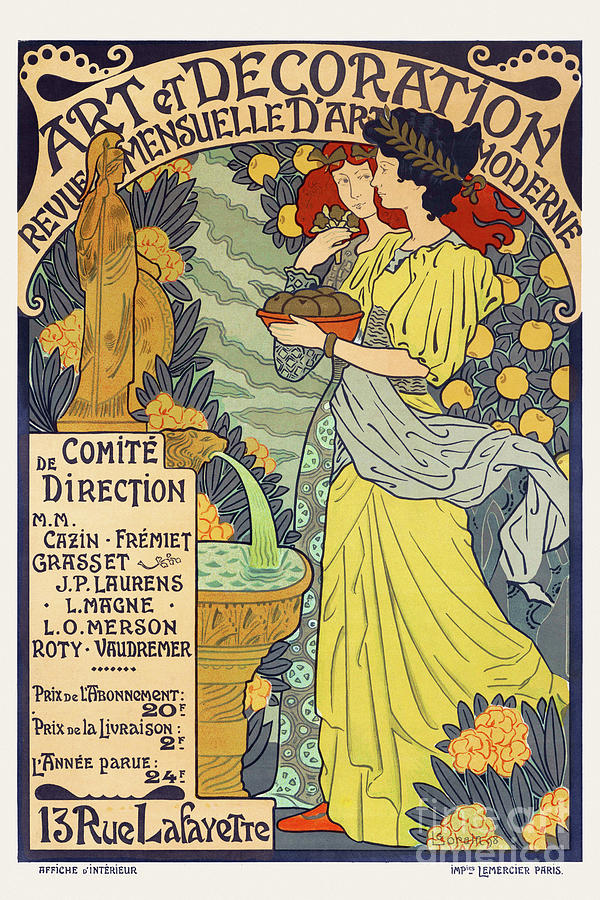 Art et decoration France Vintage Poster 1898 Drawing by Vintage ...