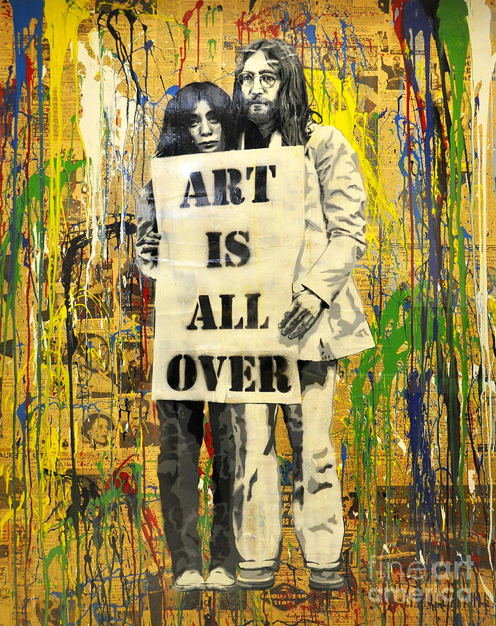 Art Is All Over - John Lennon Yoko Ono - Mr. Brainwash Urban Contemporary  Art Mashup by My Banksy