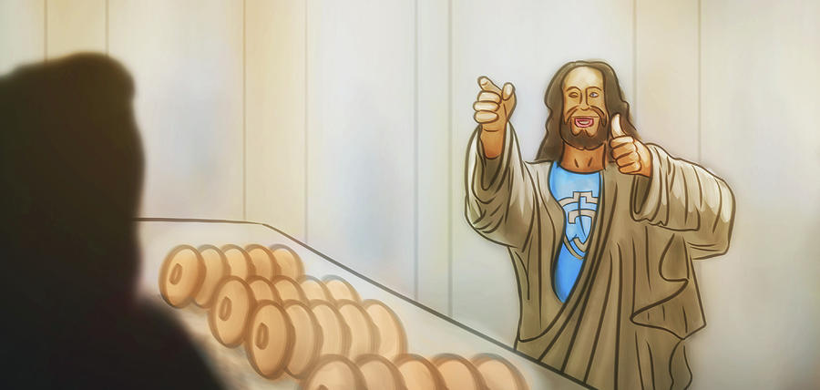 Art - Jesus at the Donut Shop Digital Art by Matthias Zegveld