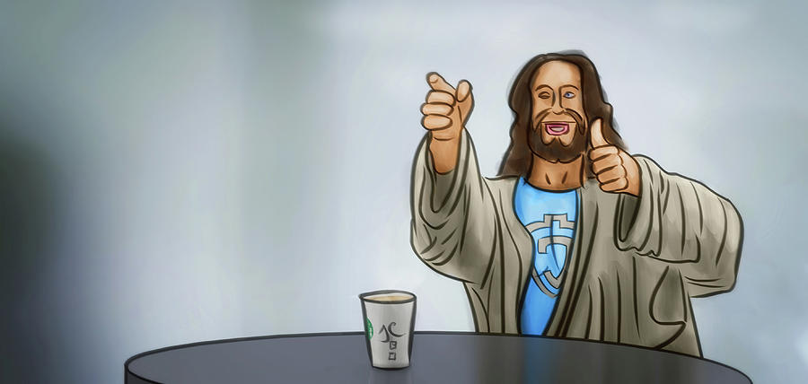 Jesus Digital Art - Art - Jesus at the Starbucks by Matthias Zegveld