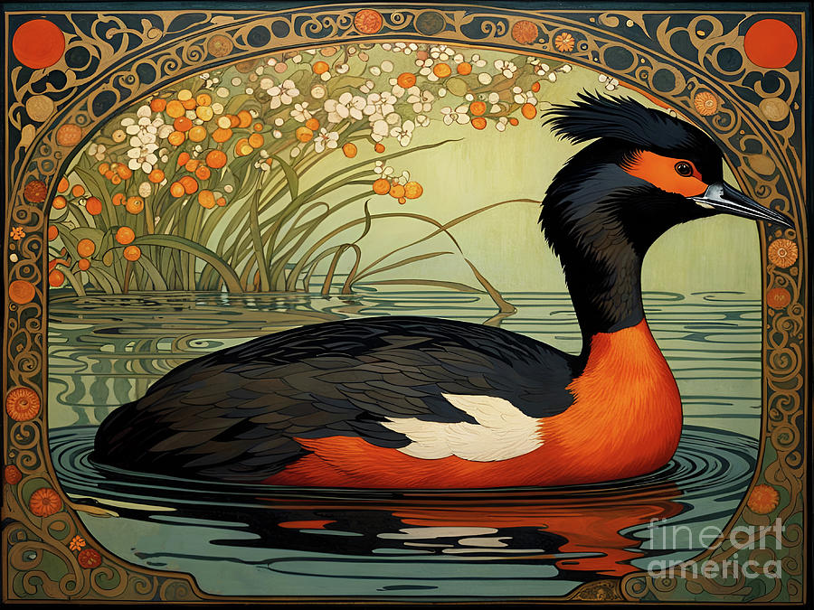 Art Nouveau Black Necked Grebe Painting by Philip Openshaw