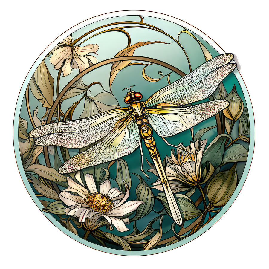 Fantasy Drawing - Art Nouveau Dragonfly 5 by Peter Farago