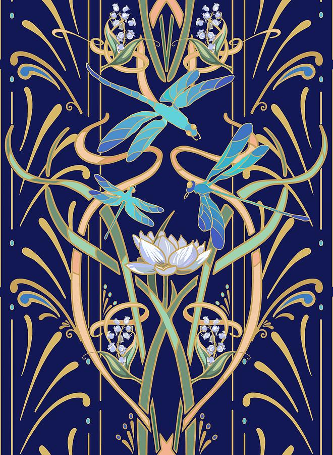 Art Nouveau Dragonfly Pattern Painting by L Diane Johnson | Pixels