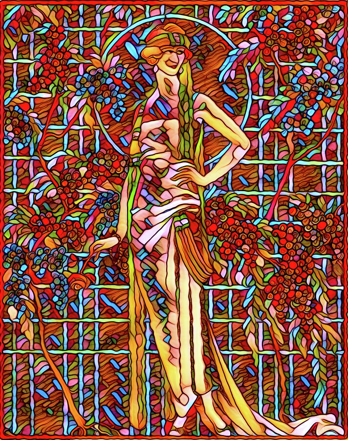 Art Nouveau Fashion Model Stained Glass Look  Mixed Media by Shelli Fitzpatrick