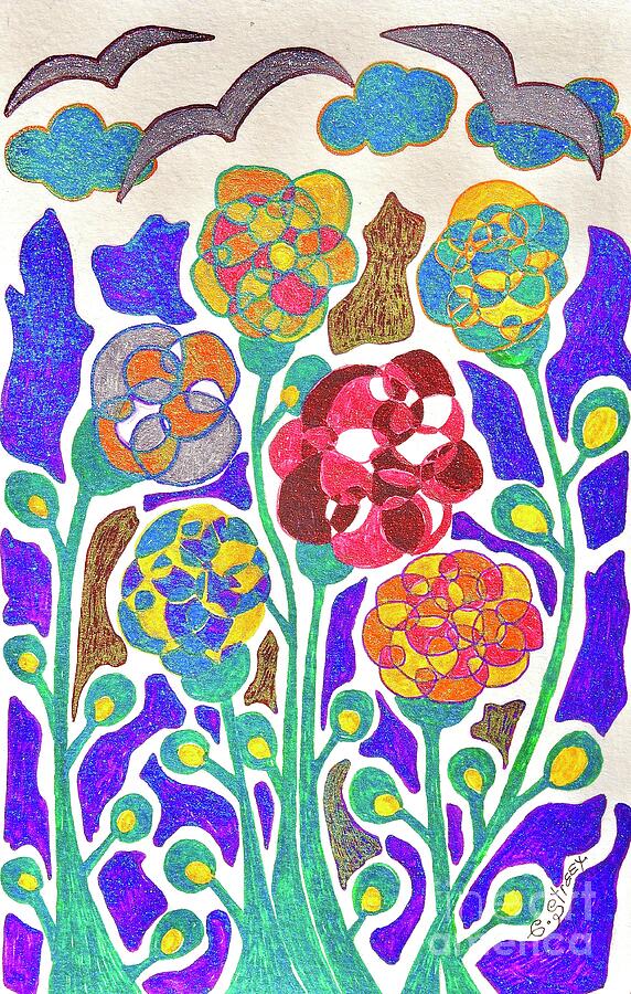 Art Nouveau Flowers Original Drawing by Caroline Street Art Nouveau Flowers Original Drawing by Caroline Street