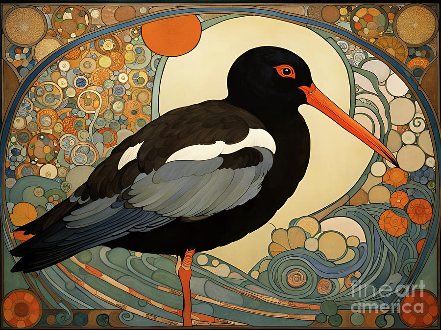 Art Nouveau Oystercatcher Painting by Philip Openshaw
