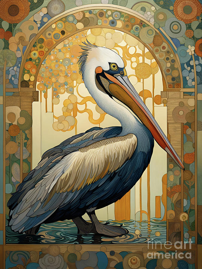 Art Nouveau Pelican Painting by Philip Openshaw