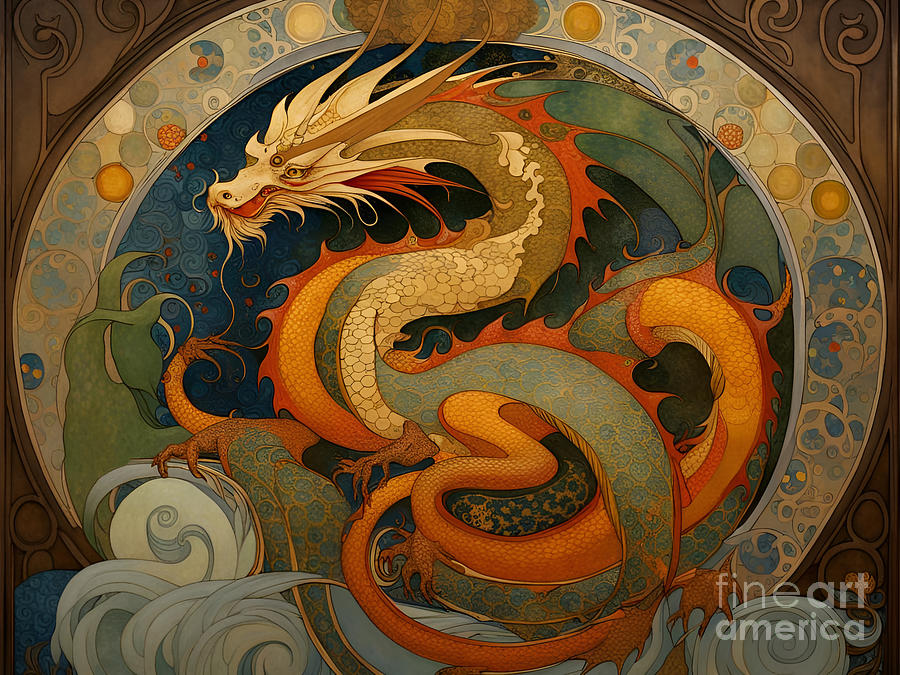 Art Nouveau Red Dragon Painting by Philip Openshaw - Fine Art America