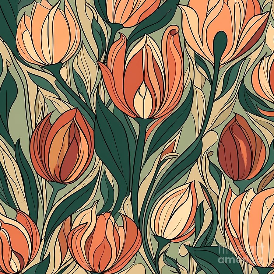 Art Nouveau Tulips Painting by Mindy Sommers