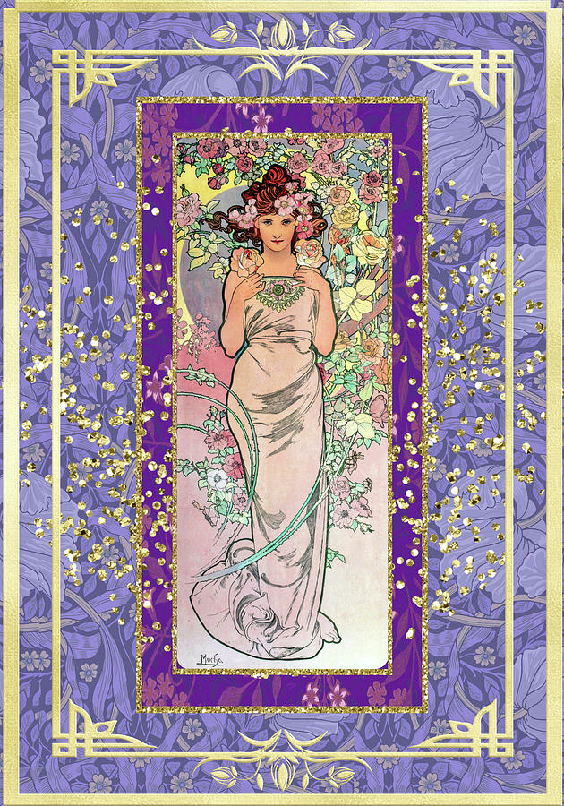 Art Nouveau Vintage Style Art. Flowers 1898 by Alphonse Mucha Digital