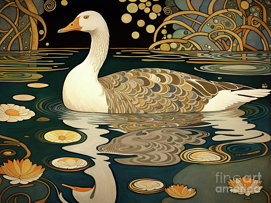 Art Nouveau White Goose Painting by Philip Openshaw