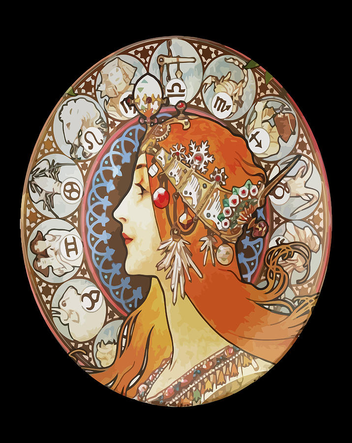 Art Nouveau Zodiac Signs Gypsy Fortune Teller Alphonse Mucha Digital ...