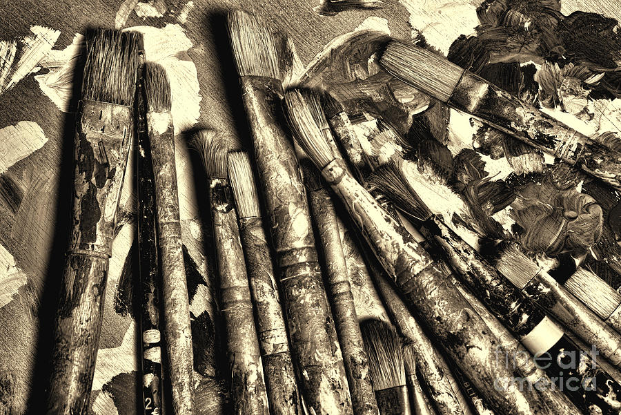 Art Paint Brushes sepia Photograph by Paul Ward