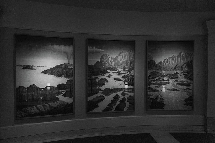 Art piece inside the New Mexico state capitol building in black and white Photograph by Eldon McGraw